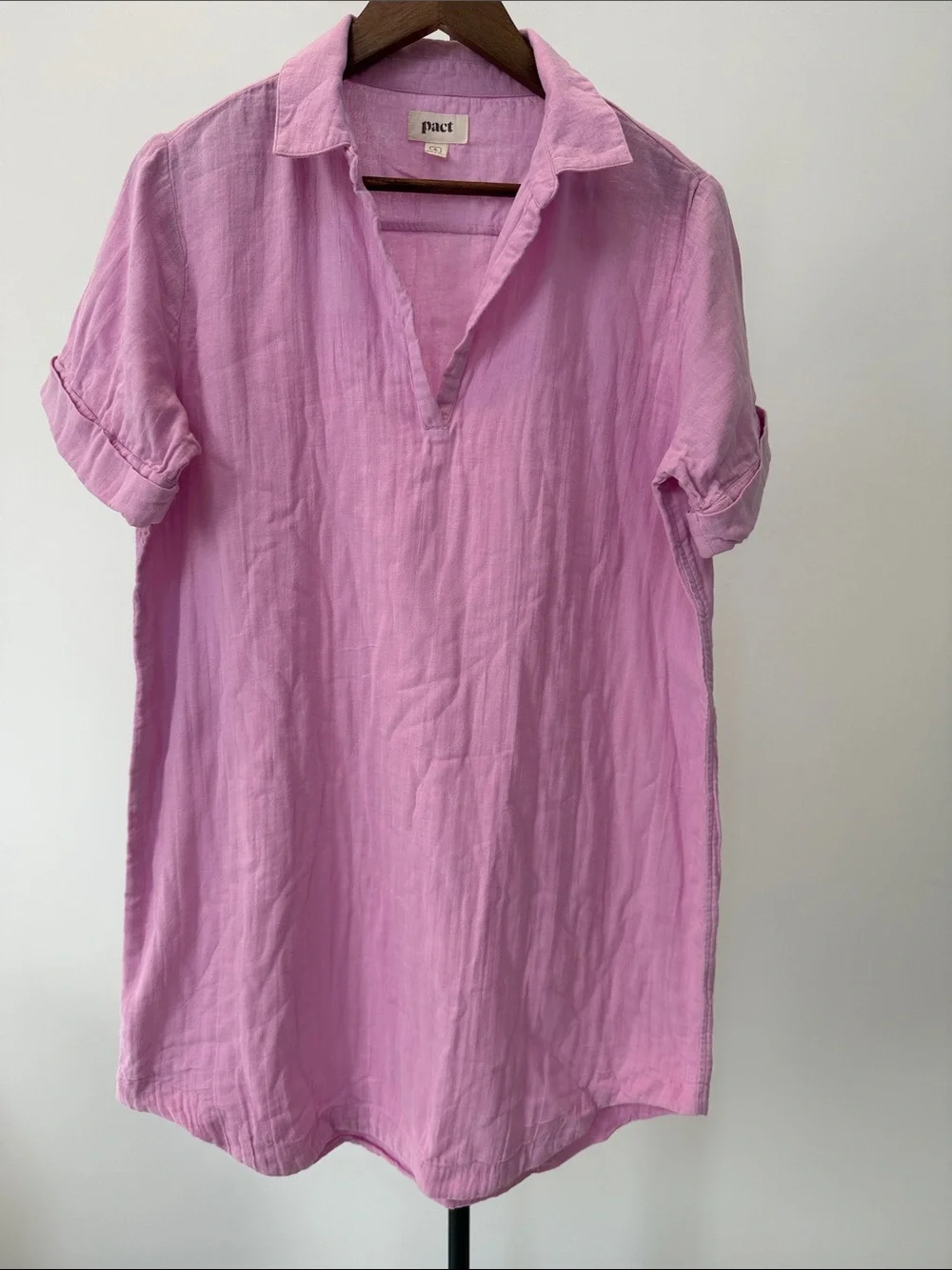 Pact Organic Cotton Coastal Double Gauze Beach Cover-Up Dress Lilac Pink. Small - Picture 1 of 10